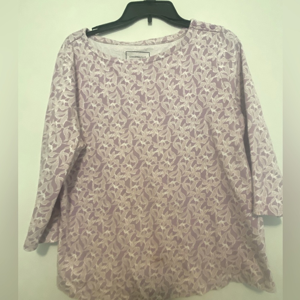 Charter Club Women’s Lilac Floral Iris Blouse XL